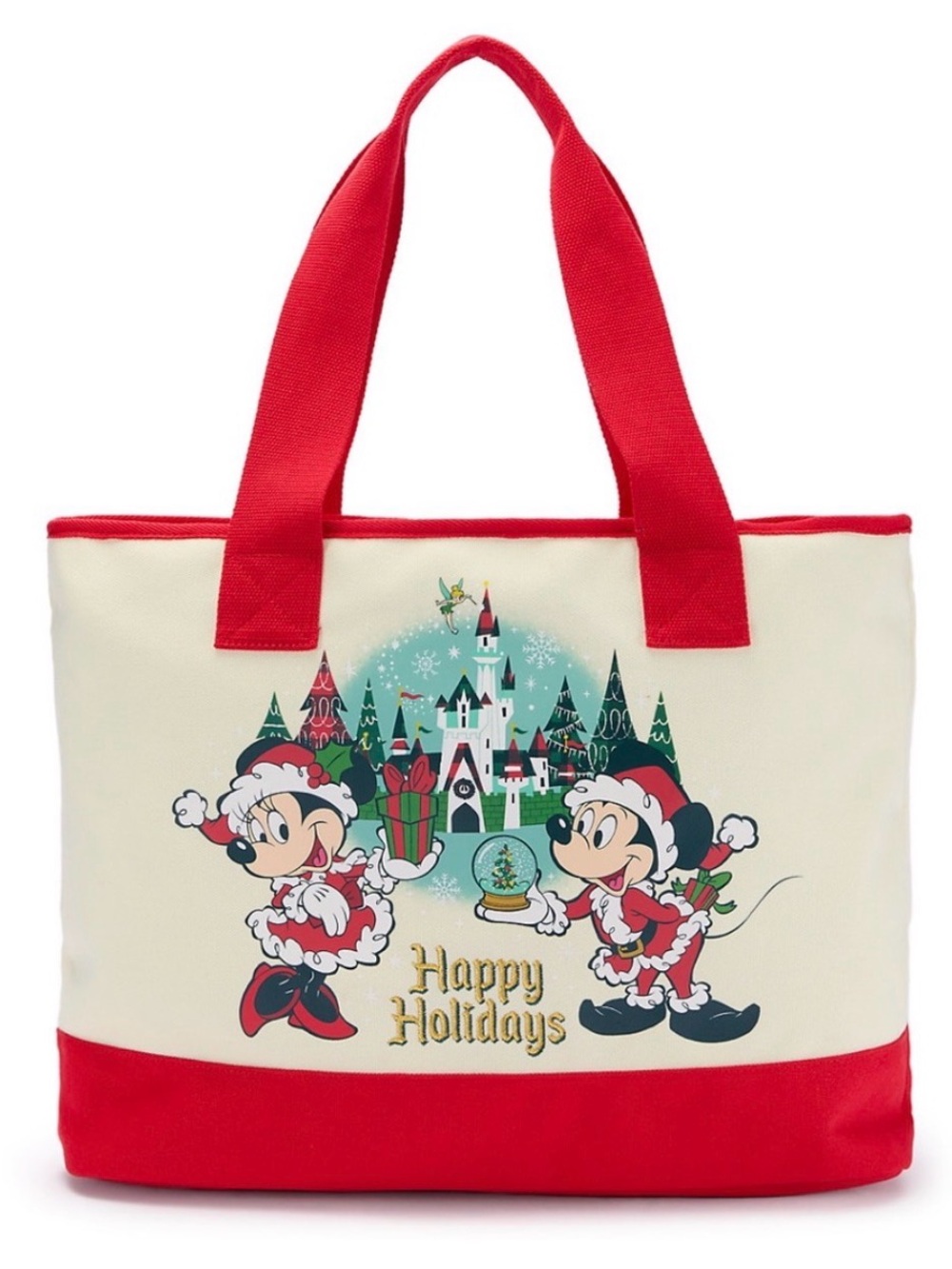 NWT Disney Mickey Mouse and Minnie Mouse Happy Holidays Canvas Tote Bag